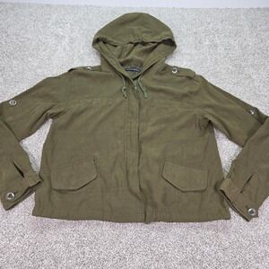 Brandy Melville Hailey Olive Green Hooded Utility Jacket Micro Modal Women L